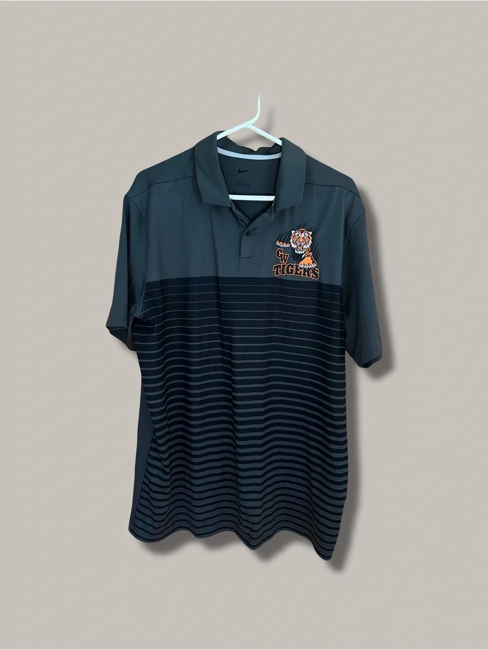 Nike Men’s Gray & Black CW Tigers Striped Polo